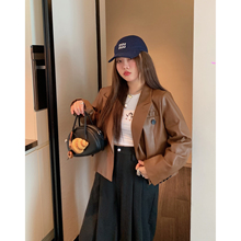 Dazi金大支皮衣外套女短款2025新款秋冬季高级感大码胖mm咖色西装