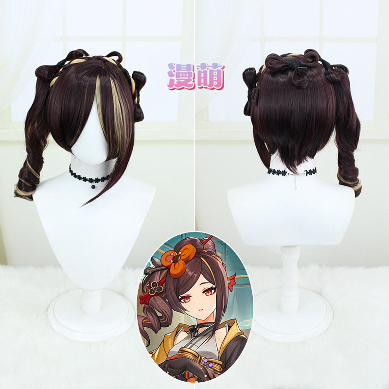 原神 千织 cos假发  偏分仿真头皮顶假毛 虎口夹马尾头发cosplay
