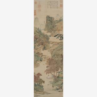 明代仇英枫溪垂钓图山水国画装饰画高清微喷复制