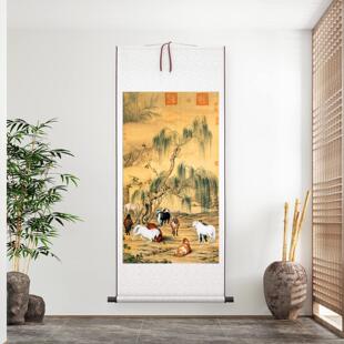 清 郎世宁 八骏图 画纸本 绢本 画心 国画微喷装饰挂画心青山古韵