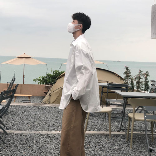 方领长袖青春流行宽松百搭衬衫