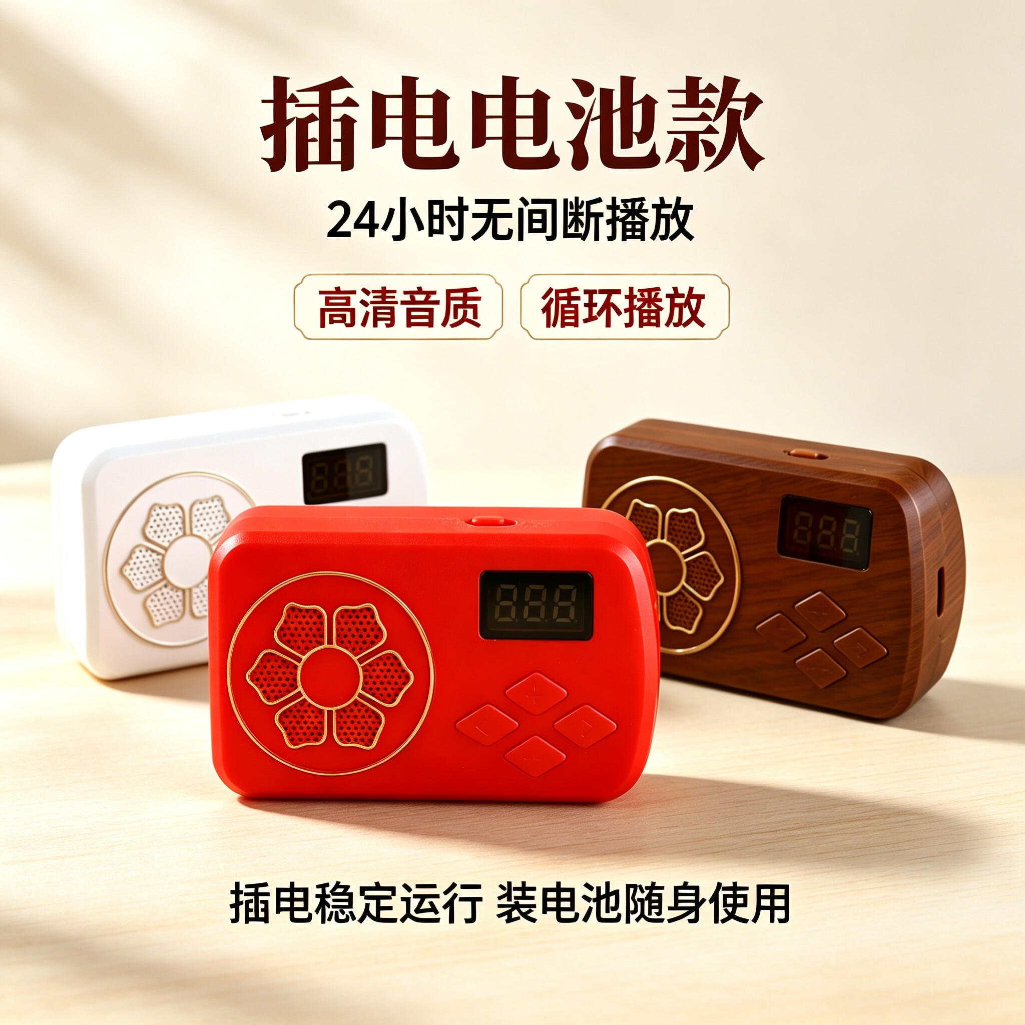 干电池/24小时插电音乐播放机支持插卡单曲循环播放便携老人唱机