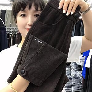 灯芯绒裤子女秋冬新款女士裤子大码高腰显瘦运动休闲哈伦束脚长裤