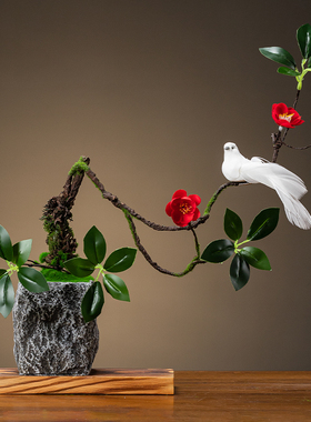 杉枝梅摆件花鸟室内仿真