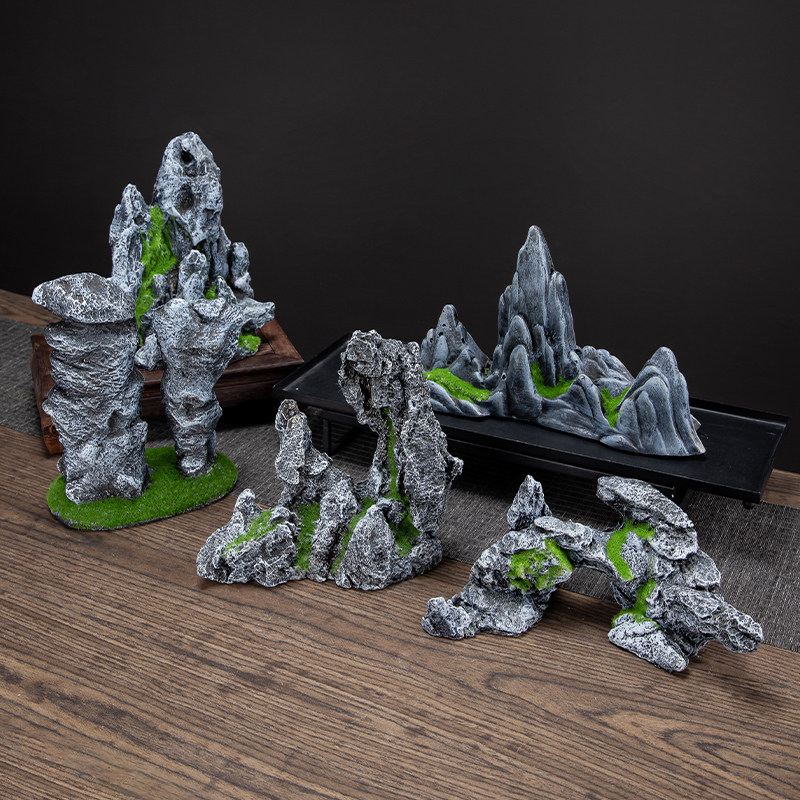 简约仿真假山鱼缸造景石小块景观石水族装饰石头奇石盆景石摆件