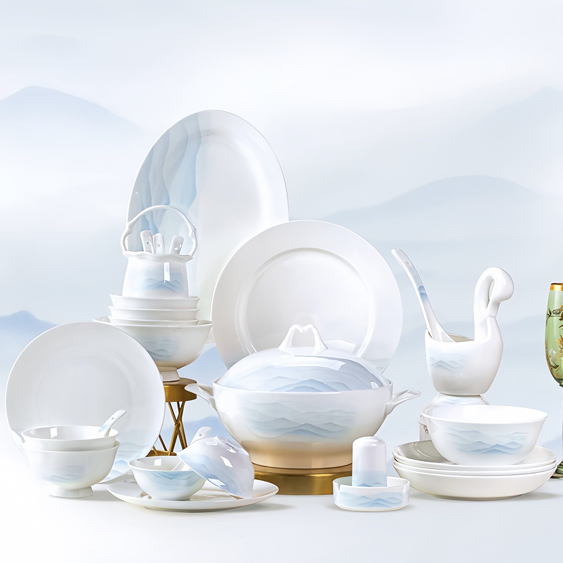 中式釉下彩景德镇骨瓷餐