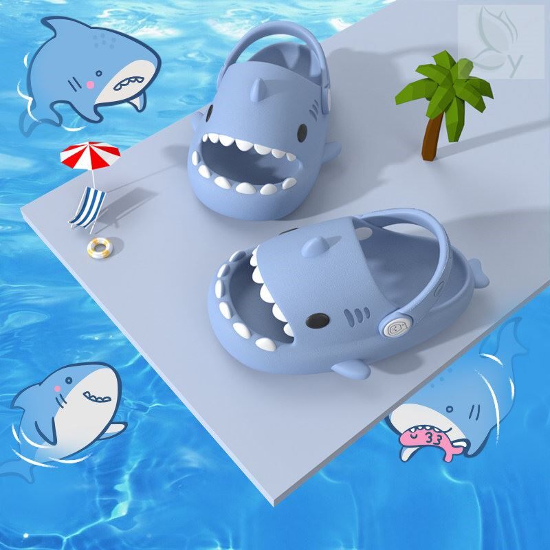 鲨鱼拖鞋儿童洞洞鞋夏季男孩外穿沙滩鞋软底防滑男童女童宝宝拖鞋
