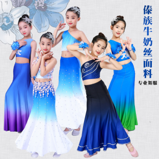新款儿童傣族舞蹈演出服成人艺考修身孔雀舞女民族舞蹈练功练习裙