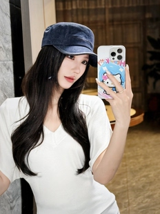 26春夏 古早味Denim深蓝牛仔平顶帽复古鸭舌帽显脸小男女通用帽子