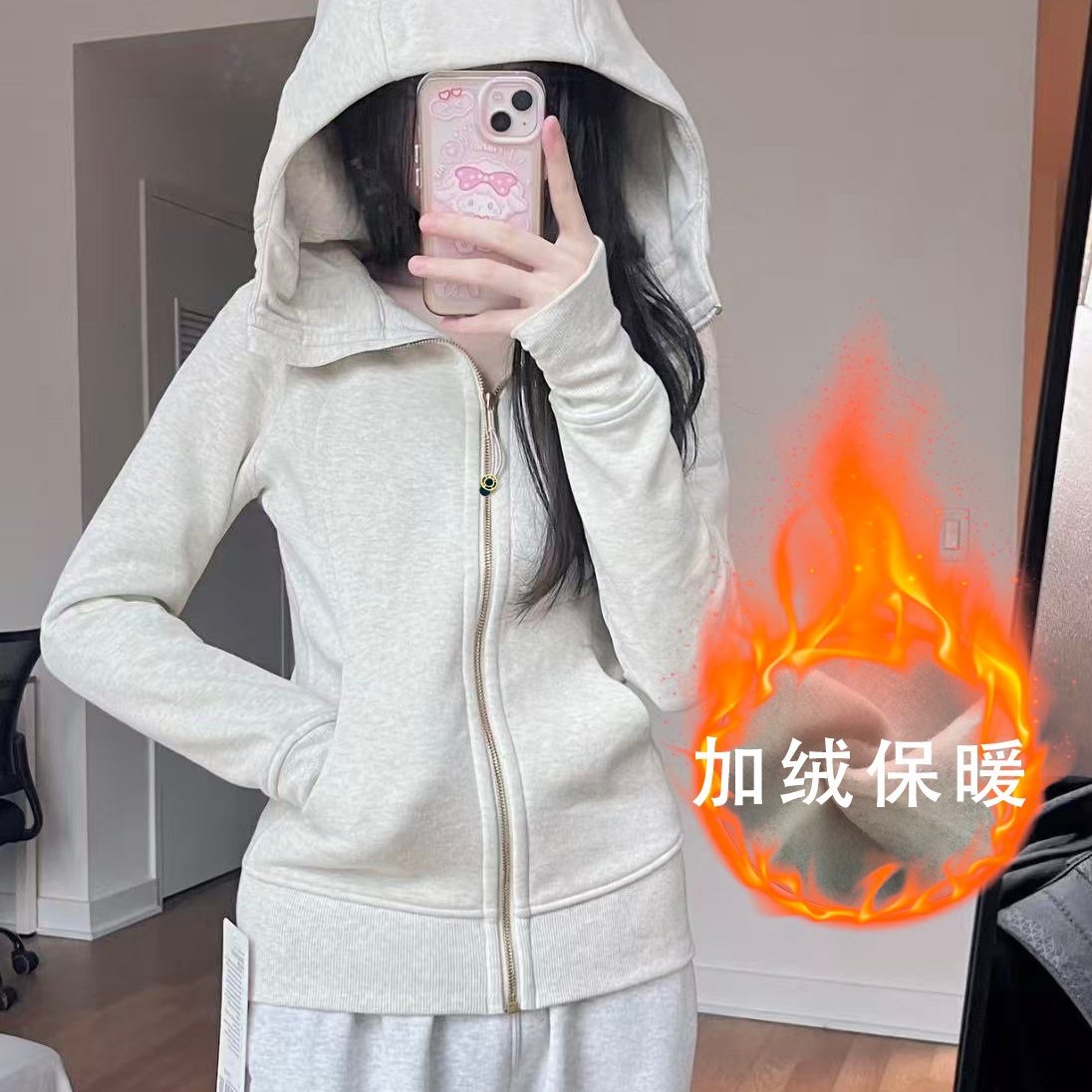 Scuba卫衣女25秋冬新款加绒加厚全拉链连帽外套修身收腰显瘦上衣