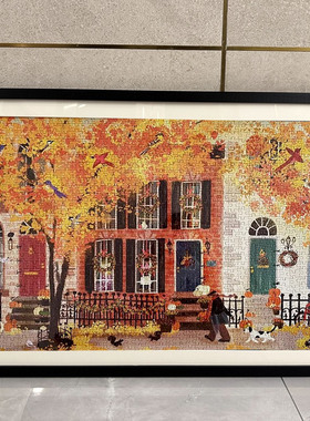 1000片Galison邻里之秋拼图框68.6*50.8实木铝合金春日街道相框