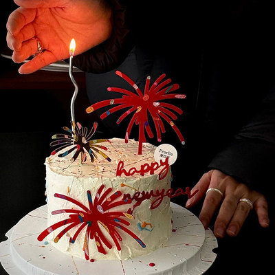 2026跨年新年快乐春节礼花HappyNewYear插牌亚克力蛋糕装饰插件