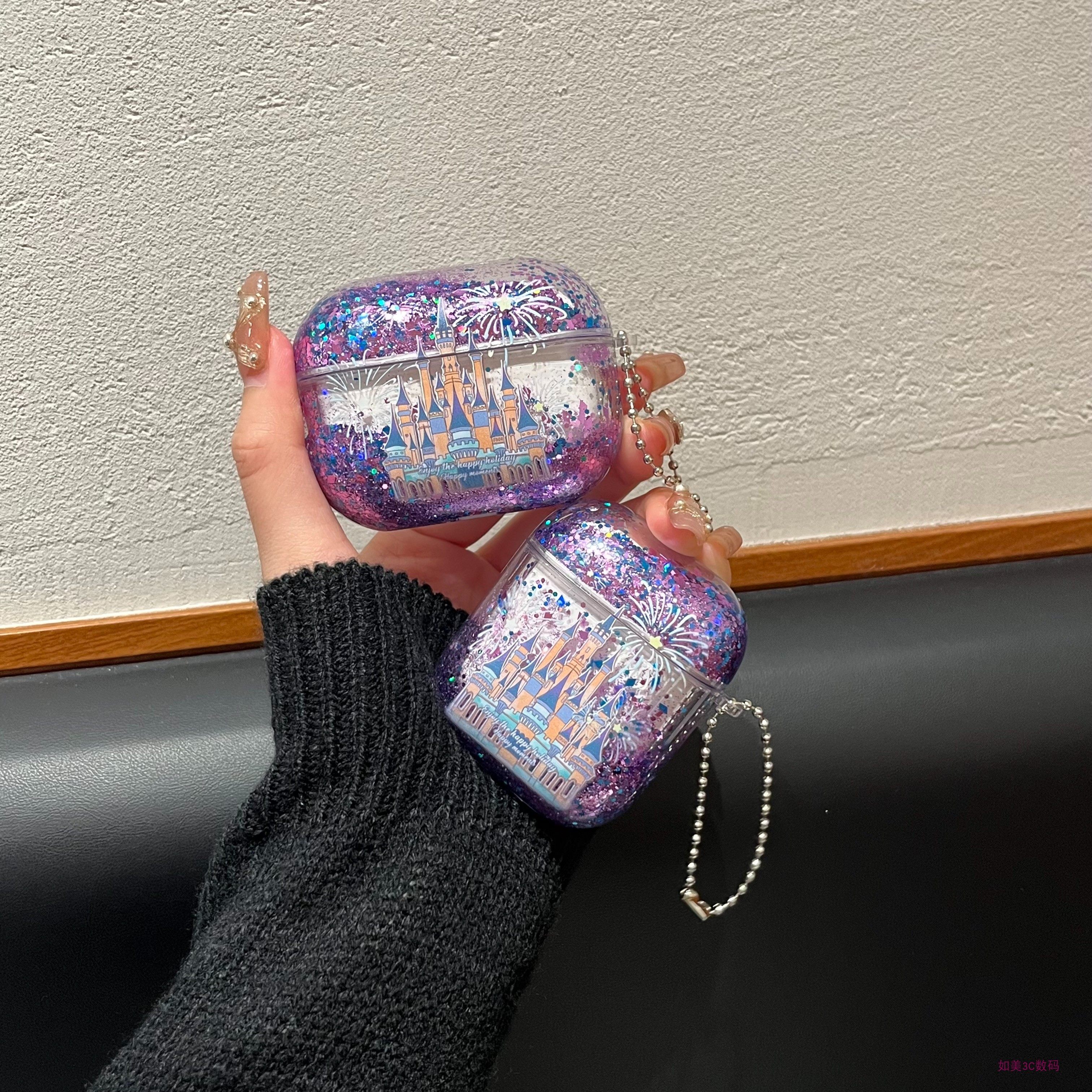 ins流沙紫色爱心烟花城堡公主适用AirPods1/2代新款AirPods3/4苹果耳机套Airpods pro2代无线蓝牙耳机壳硬壳,3C数码配件,耳机保护套,淘宝优惠券,粉丝福利购,淘宝优惠卷