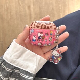 ins可爱豹纹自行车KT猫airpods4保护套airpod3适用苹果pro3耳机壳无线蓝牙第三代aipods pro2代卡通硅胶软壳