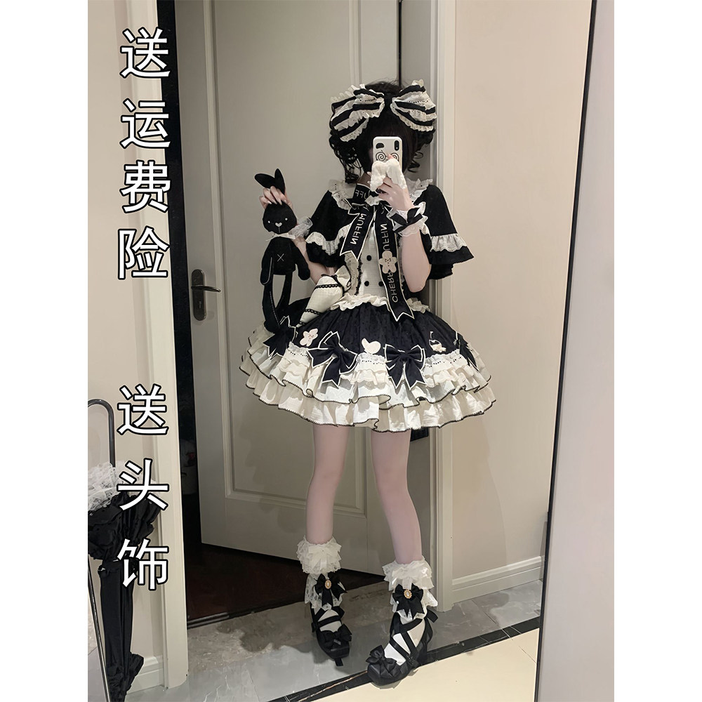 黑色奶油可爱甜美斗篷lolita裙jsk蝴蝶结洛丽塔公主裙裱花师洋装