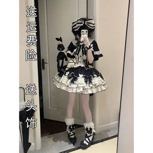 黑色奶油可爱甜美斗篷lolita裙jsk蝴蝶结洛丽塔公主裙裱花师洋装