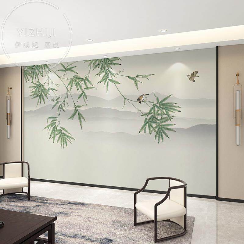 新中式花鸟墙布墙纸高级感客厅卧室电视背景墙壁纸影视装饰3D壁画