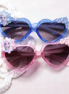 闪粉艾莎公主艾莎公主儿童艾莎眼镜女孩太阳镜墨镜女童翻盖兔子