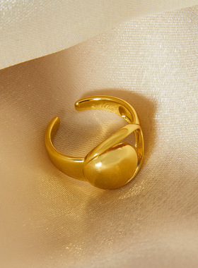 波普风ins潮流嘻哈个性铜材质指环几何圆形光面镂空可调节戒指女