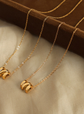 法式轻奢ins圆柱设计吊坠锁骨链钛钢镀18k金西太后百搭项链饰品女