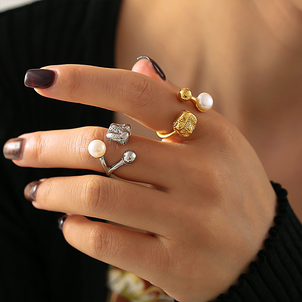 新款淡水珍珠圆球镂空异形开口戒指钛钢18K Gold Plated PVD指环,饰品/流行首饰/时尚饰品新,戒指/指环,淘宝优惠券,粉丝福利购,淘宝优惠卷