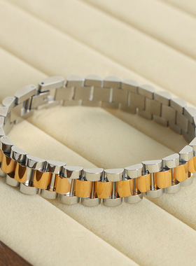 跨境小众嘻哈男款链子手表带设计钛钢金属风潮男手链饰品