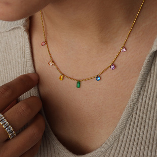 波西米亚多种不掉色彩锆石手链项链套装跨境钛钢饰品necklace