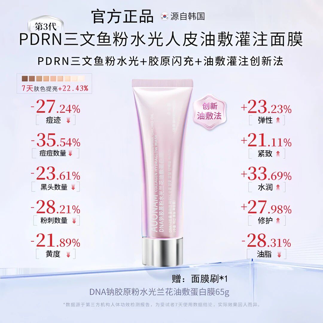 【粉色人皮3.0】DNA钠胶原蛋白粉人皮发光面膜兰花油保湿补水抗皱