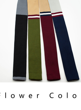 小领带6公分窄版复古条纹英伦日系韩版平头酒红色灰色针织领带