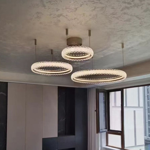 实体正品孔雀翎现代轻奢客餐厅吊灯吸顶灯LED全光谱智能三色变光