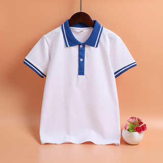 2024儿童校服短袖POLO衫白色T恤男童女童幼儿园服蓝中小学生班服