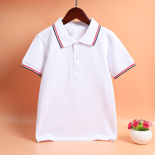 小学生校服上衣夏季童装短袖POLO衫白色T恤男童女童半袖蓝色班服