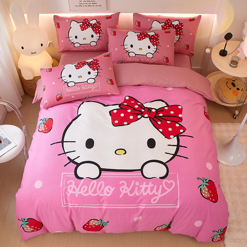 HelloKitty全棉四件套三丽鸥纯棉三件套凯蒂猫被套儿童床笠被套罩