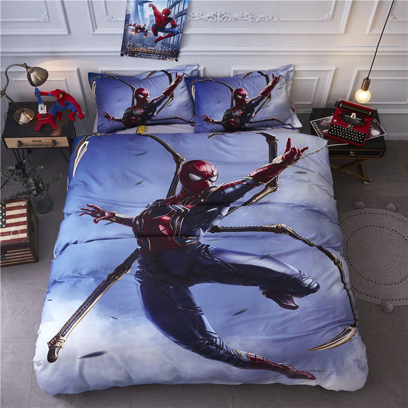 蜘蛛侠卡通纯棉床笠四件套1.8米儿童床单三件套全棉1.2m超人英雄