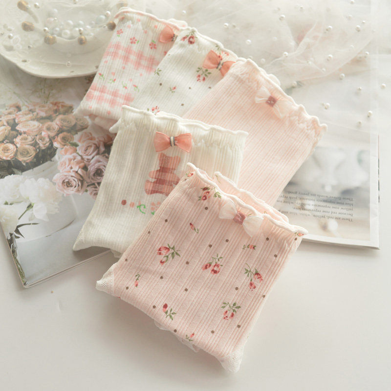 5条粉碎花日系甜美螺纹棉内裤女纯棉中腰少女小清新学生三角裤夏