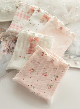 5条粉碎花日系甜美螺纹棉内裤女纯棉中腰少女小清新学生三角裤夏