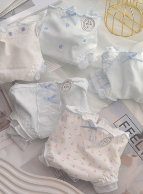 A类婴儿棉内裤女纯棉浅蓝甜美碎花少女学生10A抗菌裆中腰三角裤