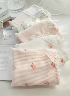 5条奶粉小碎花内裤女纯棉少女甜美小清新纯欲学生中腰抗菌三角裤