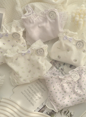 A类棉甜美紫色碎花纯棉女内裤少女学生中腰10A抗菌全棉裆三角裤