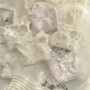 A类棉甜美紫色碎花纯棉女内裤少女学生中腰10A抗菌全棉裆三角裤