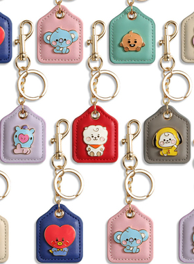 韩国BTS防弹少年团BT21金属徽章皮质钥匙扣包挂件牛皮钥匙圈挂饰