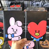 韩国BTS防弹少年团BT21黑色皮质护照夹长款 护照套旅行机票证件包