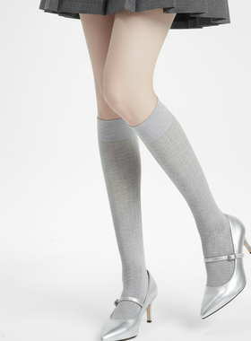 灰色MIU系走秀小腿袜女春秋季棉中筒百搭纯色叠穿芭蕾风INS堆堆袜