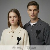 翻领男女同款 Ami 羊毛衫 POLO衫 Paris毛衣新款 黑色大爱心情侣款