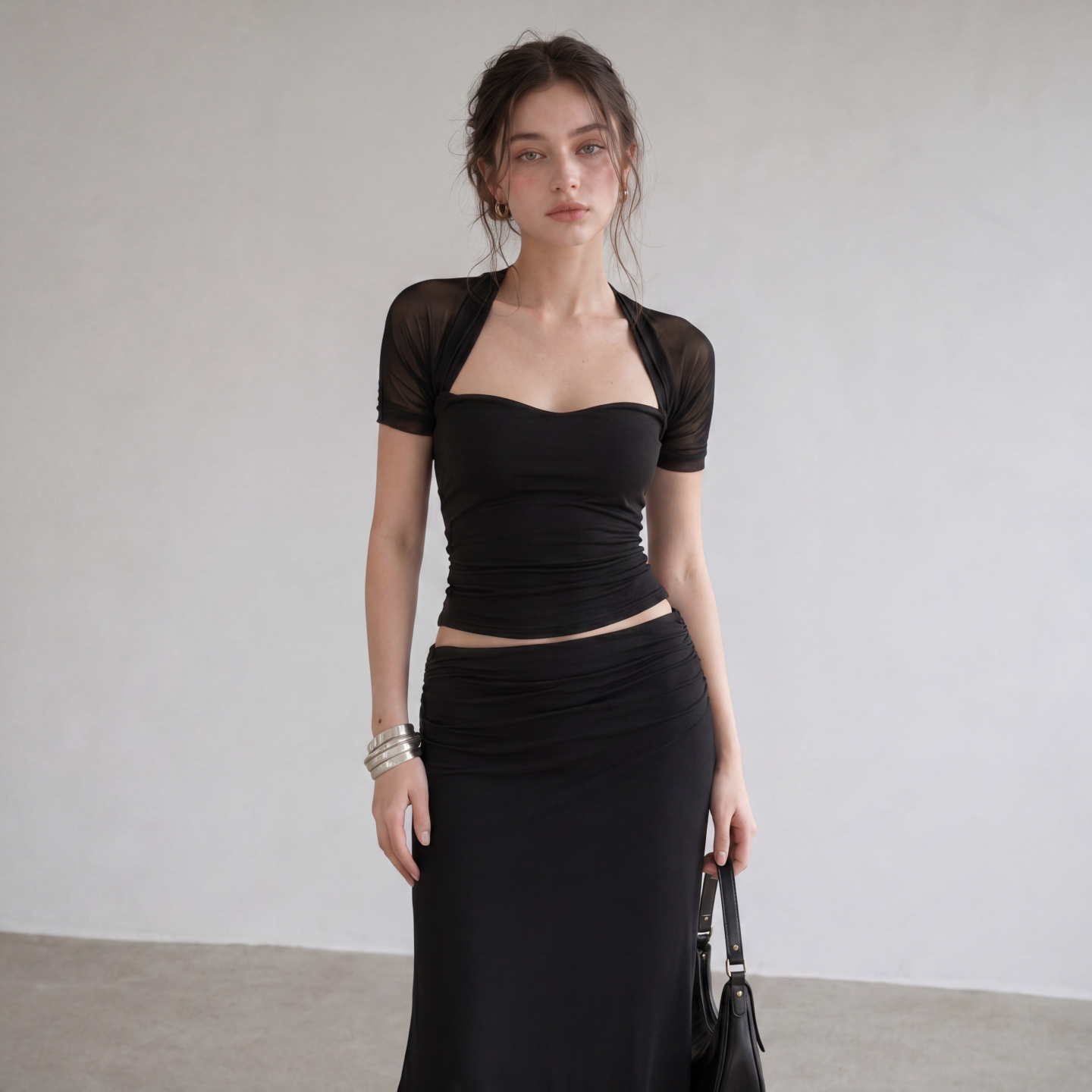 夏季法式辣妹网纱显瘦短袖t恤女图片