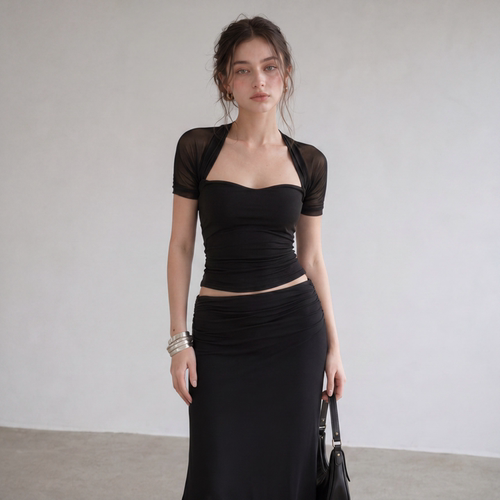 夏季法式辣妹网纱显瘦短袖t恤女