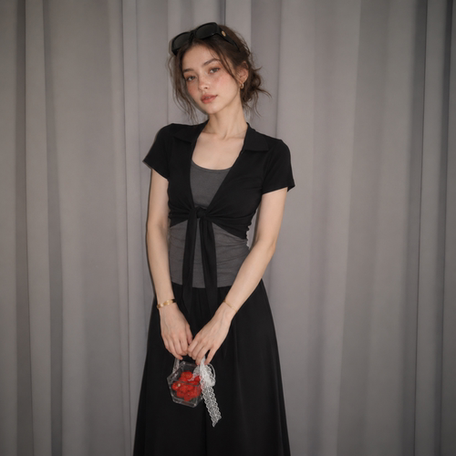 2026夏真两件系带短款开衫套装女
