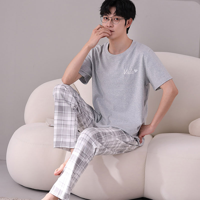 浪莎睡衣男夏季纯棉短袖长裤大码薄款青少年韩范家居服两件套2025