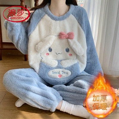厚款毛绒珊瑚绒睡衣女秋冬季甜美
