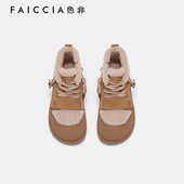 保暖毛毛鞋 色非厚底加绒棉靴冬高帮棉鞋 女复古休闲鞋 雪地靴女D631